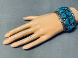 Tommy Long Vintage Native American Navajo Chunky Turquoise Sterling Silver Bracelet Old-Nativo Arts