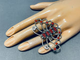 The Best Native American Navajo Hand Spun Sterling Silver Coral Butterfly Ring-Nativo Arts