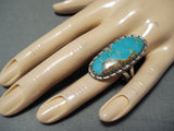 Incredible Vintage Native American Navajo Pilot Mountain Turquoise Sterling Silver Ring-Nativo Arts
