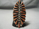 Fantastic Zuni Coral Sterling Silver Ring Native American-Nativo Arts