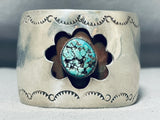Flower Turquoise Vintage Native American Navajo Sterling Silver Bracelet Cuff Old-Nativo Arts