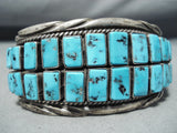 Important Vintage Native American Navajo Square Cut Turquoise Sterling Silver Bracelet Old-Nativo Arts