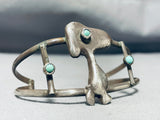 Native American Extremely Rare Vintage Snoopy Turquoise Sterling Silver Bracelet Old-Nativo Arts