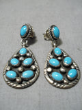 Authentic Vintage Native American Navajo Domed Turquoise Sterling Silver Earrings-Nativo Arts
