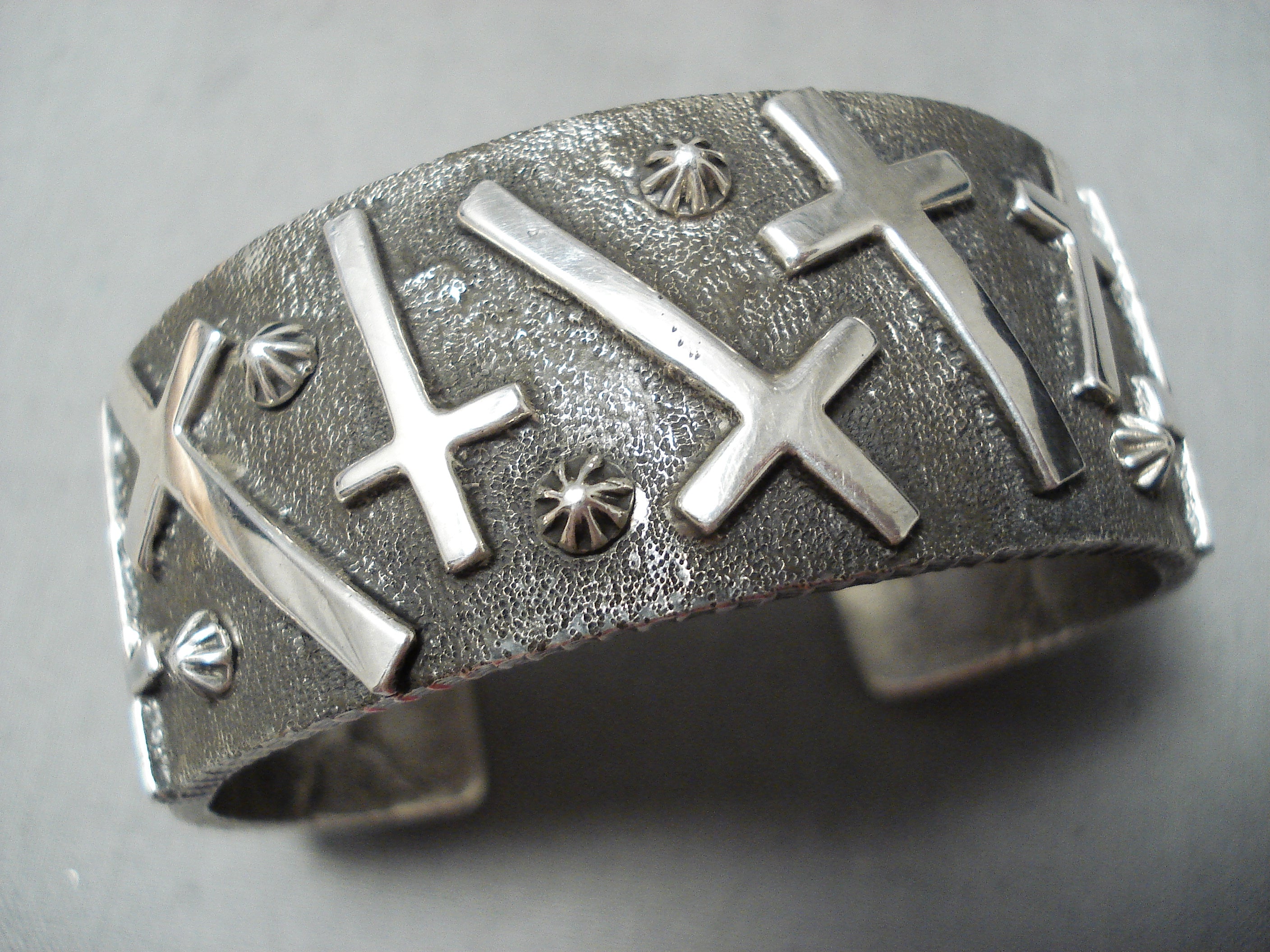 Noteworthy Navajo Sterling Silver Cross Bracelet Native American