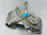 Heavy 87 Gram Vintage Native American Navajo Turquoise Sterling Silver Dragonfly Bracelet-Nativo Arts