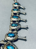 Gorgeous Bisbee Turquoise Vintage Native American Navajo Sterling Silver Squash Blossom Necklace-Nativo Arts