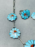 Rare Vintage Native American Zuni Inlay Turquoise Sunface Silver Necklace Bracelet Earring Set-Nativo Arts