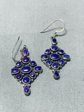 Gorgeous Vintage Native American Navajo Sugulite Cluster Sterling Silver Earrings-Nativo Arts