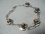 Excellent Navajo Coral Sterling Silver Rose Bracelet Native American-Nativo Arts
