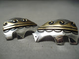 Authentic Vintage Native American Navajo Thomas Singer Gold Sterling Silver Earrings-Nativo Arts