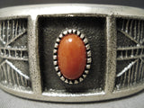 Thick And Heavy! Navajo Coral Sterling Silver Native American Bracelet-Nativo Arts