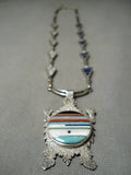 Best Vintage Native American Navajo Toad Inlay Sterling Silver Turquoise Lapis Necklace-Nativo Arts
