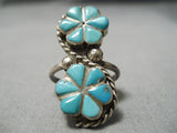Amazing Vintage Zuni Native American Turquoise Inlay Sterling Silver Ring Old-Nativo Arts