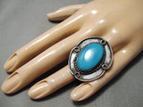 Huge Vintage Navajo Deep Blue Turquoise Sterling Silver Native American Ring-Nativo Arts