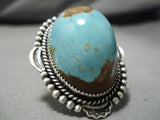 One Of Biggest Vintage Native American Navajo Domed #8 Turquoise Sterling Silver Ring- Huge!!-Nativo Arts