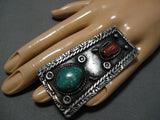 Museum Vintage Navajo Turquoise Coral Sterling Silver Native American Ring-Nativo Arts