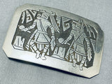 Dancing Kachina Vintage Native American Navajo Hand Carved Sterling Silver Buckle-Nativo Arts