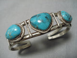 Superior Vintage Native American Navajo Pilot Mountain Turquoise Sterling Silver Bracelet Cuff-Nativo Arts