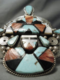 One Of The Biggest Best Native American Navajo Turquoise Sterling Silver Kachina Bracelet-Nativo Arts