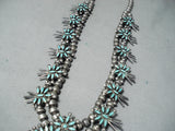Women's Vintage Native American Zuni Turquoise Sterling Silver Squash Blossom Necklace Old-Nativo Arts