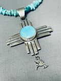 Remarkable Native American Navajo Kingman Turquoise Sterling Silver Necklace Zia-Nativo Arts