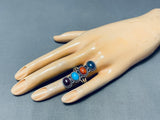 Colorful Native American Navajo Sleeping Beauty Turquoise Lapis Sterling Silver Ring-Nativo Arts