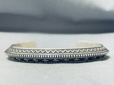 Sub Micro Hand Detailed Native American Navajo Sterling Silver Thick Bracelet Cuff-Nativo Arts