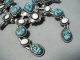 Amazing Vintage Native American Navajo Turquoise Pearl Sterling Silver Squash Blossom Necklace-Nativo Arts