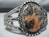 Fantastic Vintage Native American Navajo Petrified Wood Sterling Silver Bracelet Old-Nativo Arts