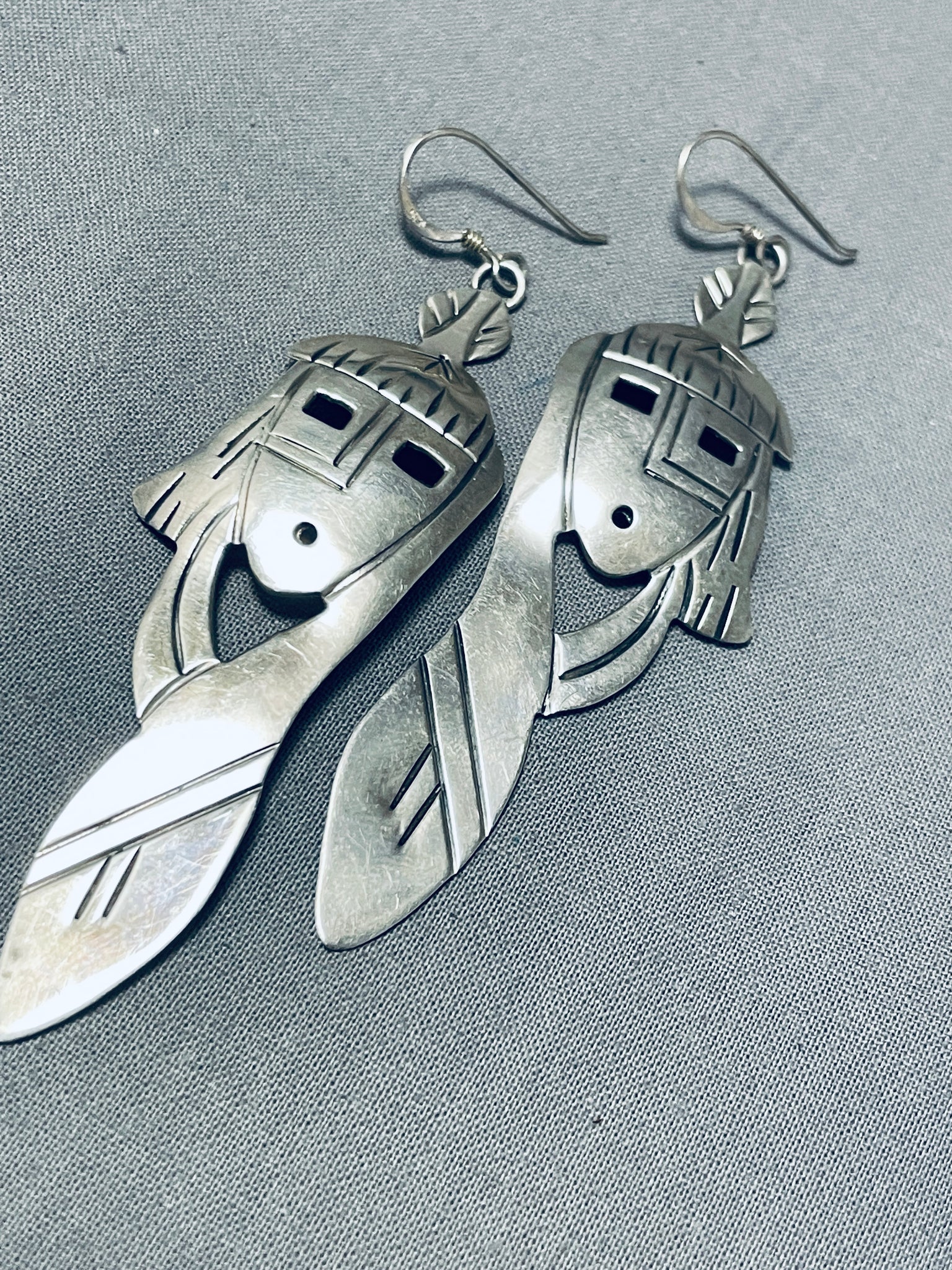 Navajo Kachina Stamped Sterling Silver Earrings - Stanley Gene - Native  American