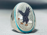 Ben Becenti Vintage Native American Navajo Blue Gem Turquoise Sterling Silver Eagle Ring-Nativo Arts