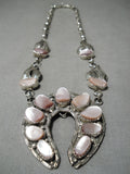 Stunning Vintage Native American Navajo Pink Shell Sterling Silver Necklace Old-Nativo Arts