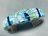 One Of The Most Detailed Vintage Native American Navajo Turquoise Inlay Sterling Silver Bracelet-Nativo Arts