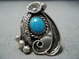 Attractive Vintage Native American Navajo Kingman Turquoise Sterling Silver Ring Old-Nativo Arts