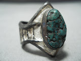 Heavy Modernistic Native American Navajo Green Turquoise Sterling Silver Ring-Nativo Arts