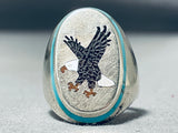 Ben Becenti Vintage Native American Navajo Blue Gem Turquoise Sterling Silver Eagle Ring-Nativo Arts
