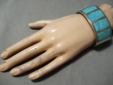 Very Rare Vintage 1981 Native American Navajo #8 Turquoise Sterling Silver Inlay Bracelet-Nativo Arts
