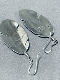 Precise Detail Vintage Native American Navajo Feather Sterling Silver Earrings-Nativo Arts