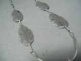 Superb Native American Navajo Signed Sterling Silver Feather Necklace-Nativo Arts