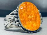 Orange Peel Spiny Oyster Vintage Native American Navajo Sterling Silver Bracelet-Nativo Arts
