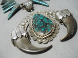 Native American Gigantic Spiderweb Turquoise Shark Tooth Sterling Silver Necklace- Wow!-Nativo Arts
