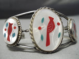 Detailed Vintage Native American Navajo Zuni Sterling Silver Peark Cardinal Bracelet Old-Nativo Arts