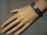 Early 1900's Vintage Native American Navajo Repoussed Sterling Silver Bracelet Old-Nativo Arts