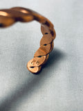 Hand Tooled Signed Native American Navajo Heavy Copper Wired Bracelet Cuff-Nativo Arts