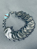 Native American Very Rare Silver Coin Turquoise Inlay Sterling Silver Link Bracelet-Nativo Arts