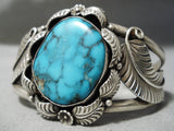 Vivid Blue Vintage Native American Navajo Sterling Silver Leaf Bracelet Old-Nativo Arts