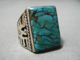 Incredible Vintage Native American Navajo Men's Spiderweb Turquoise Sterling Silver Ring Old-Nativo Arts