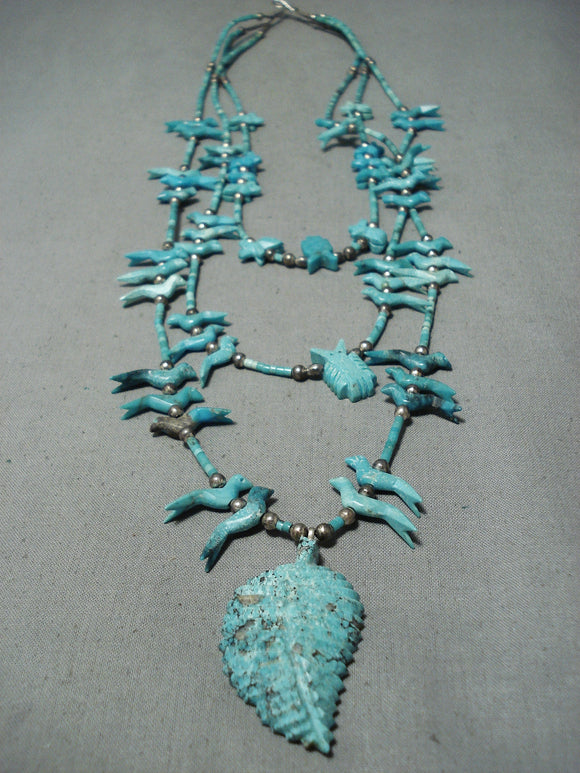 One Of The Most Intricate Vintage Native American Zuni Turquoise Fetish Sterling Silver Necklace-Nativo Arts
