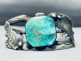 Thicker Vintage Native American Navajo Turquoise Sterling Silver Leaves Bracelet-Nativo Arts